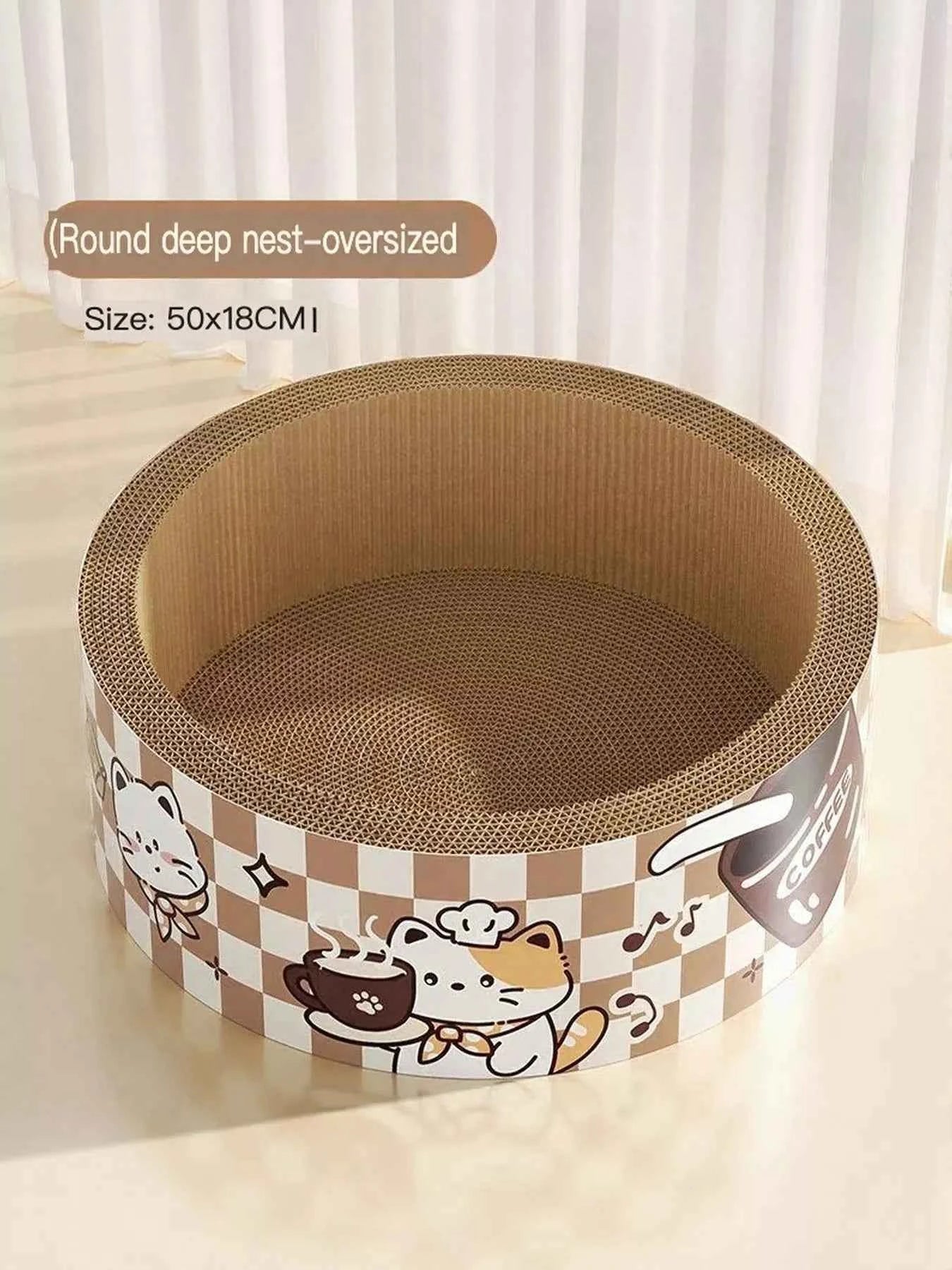 Wear-Resistant Cat Scratching Lounge Bed with Cartoon Design