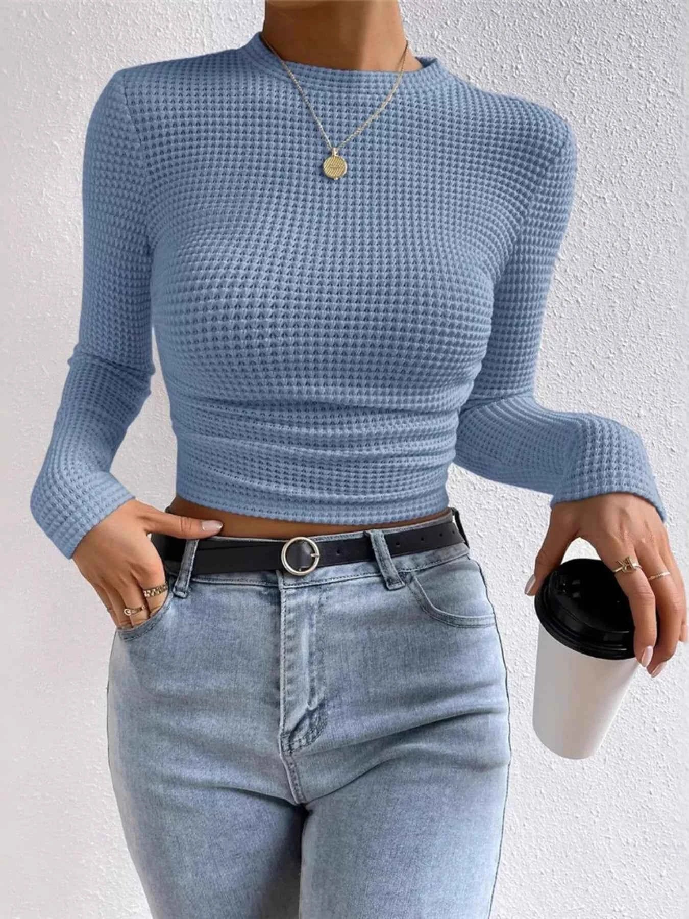 Waffle Knit Long Sleeve T-Shirt