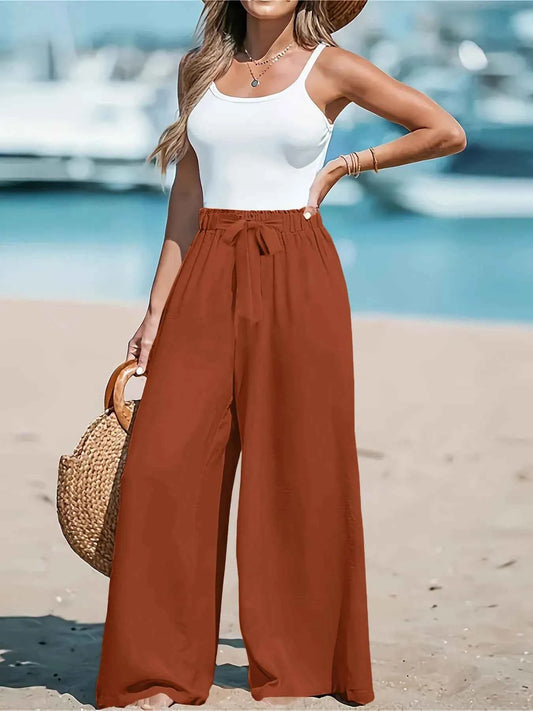 Full Size Drawstring Waist Wide Leg Pants Plus Size