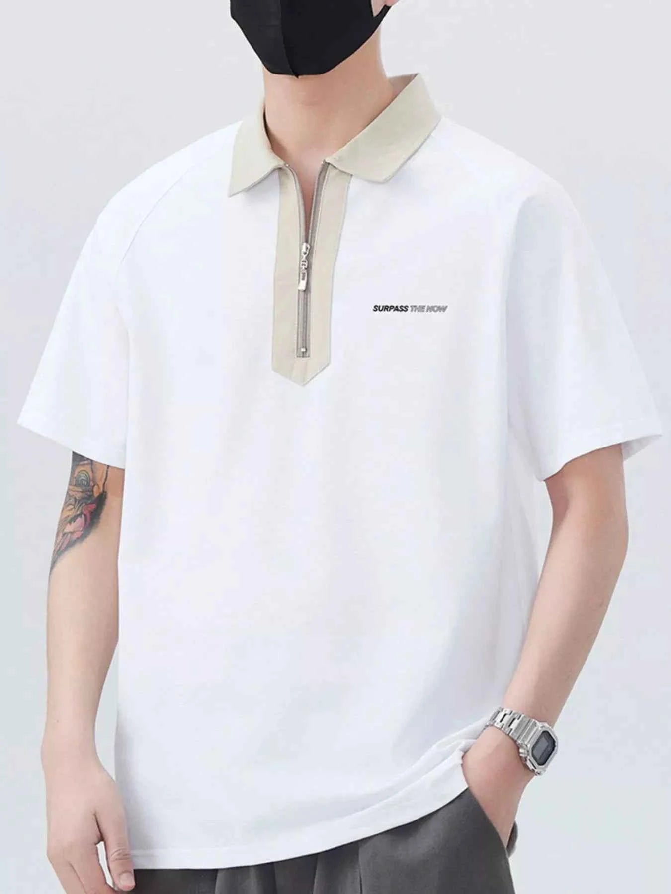 Men's Plus Size Quarter Zip Short Sleeve Polo