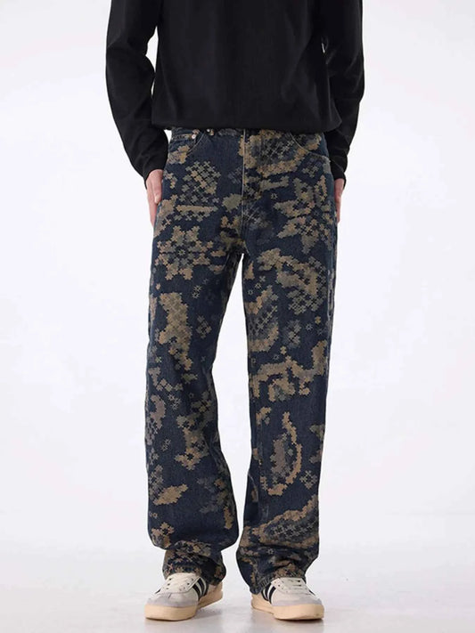Men's Printed Wide Leg Cargo Pants