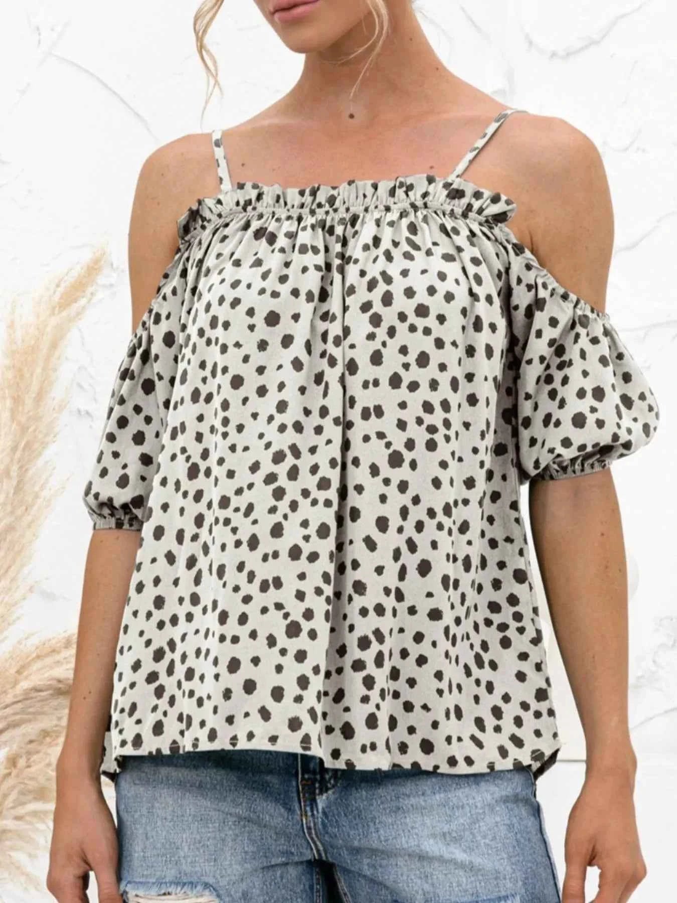 Puff Sleeve Polka Dot Ruffle Cami Top