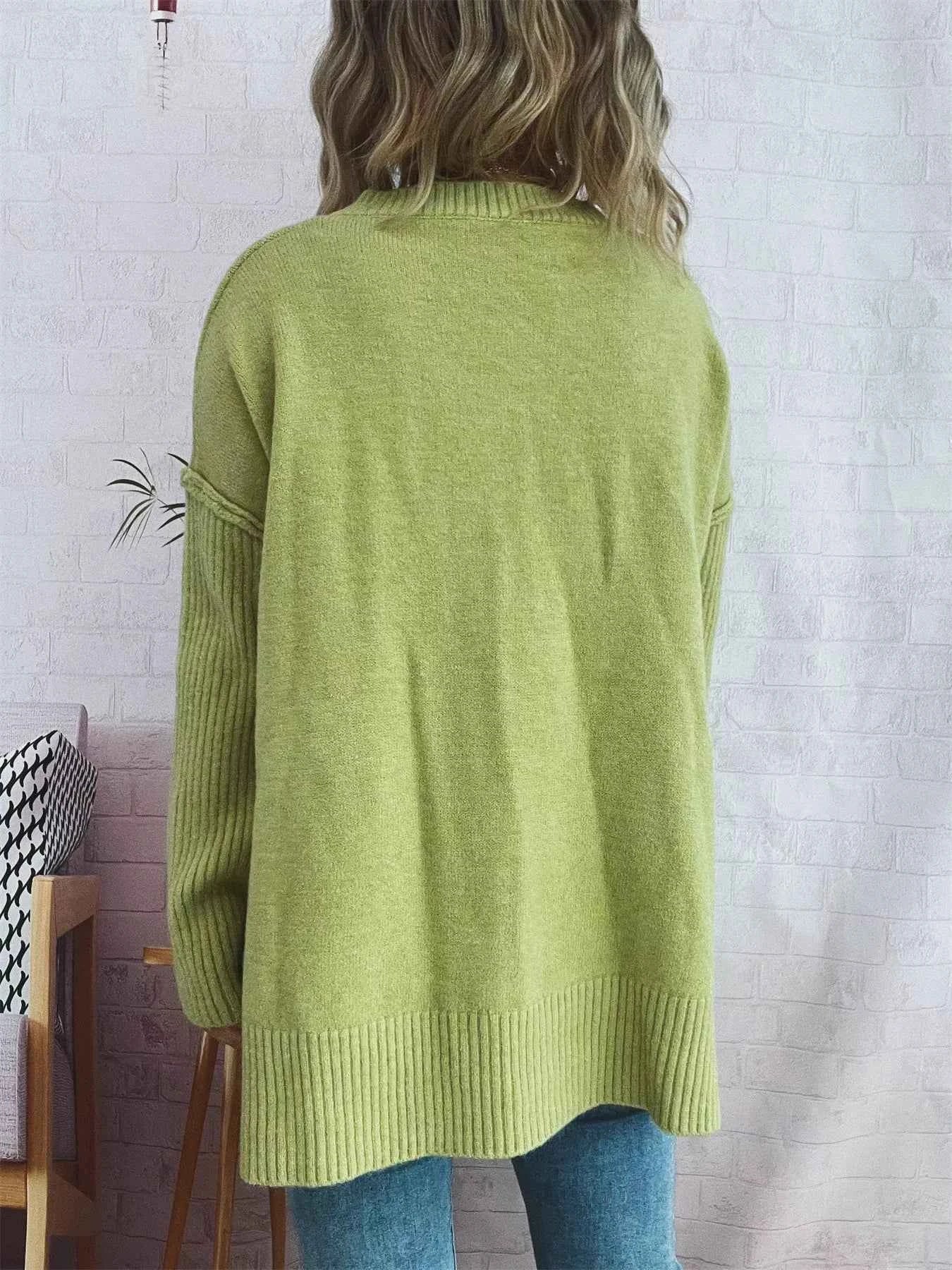 V-Neck Dropped Shoulder Sweater