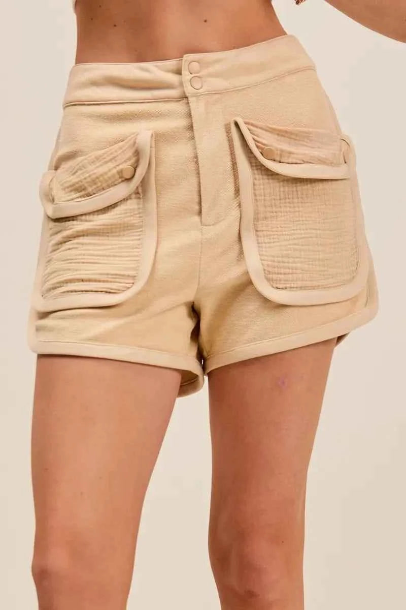 SO ME Mineral Washed Terry High Rise Cargo Shorts