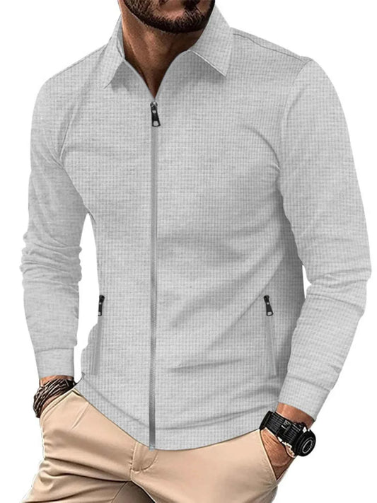 Men's Full Size Waffle Knit Zip Up Jacket Plus Size