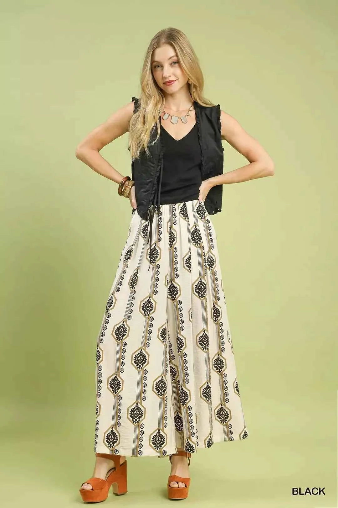 Umgee Geometric Boho Print Wide Leg Pants