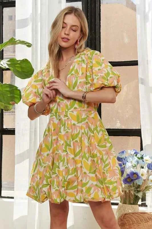 ADORA Puff Sleeve Floral Dress