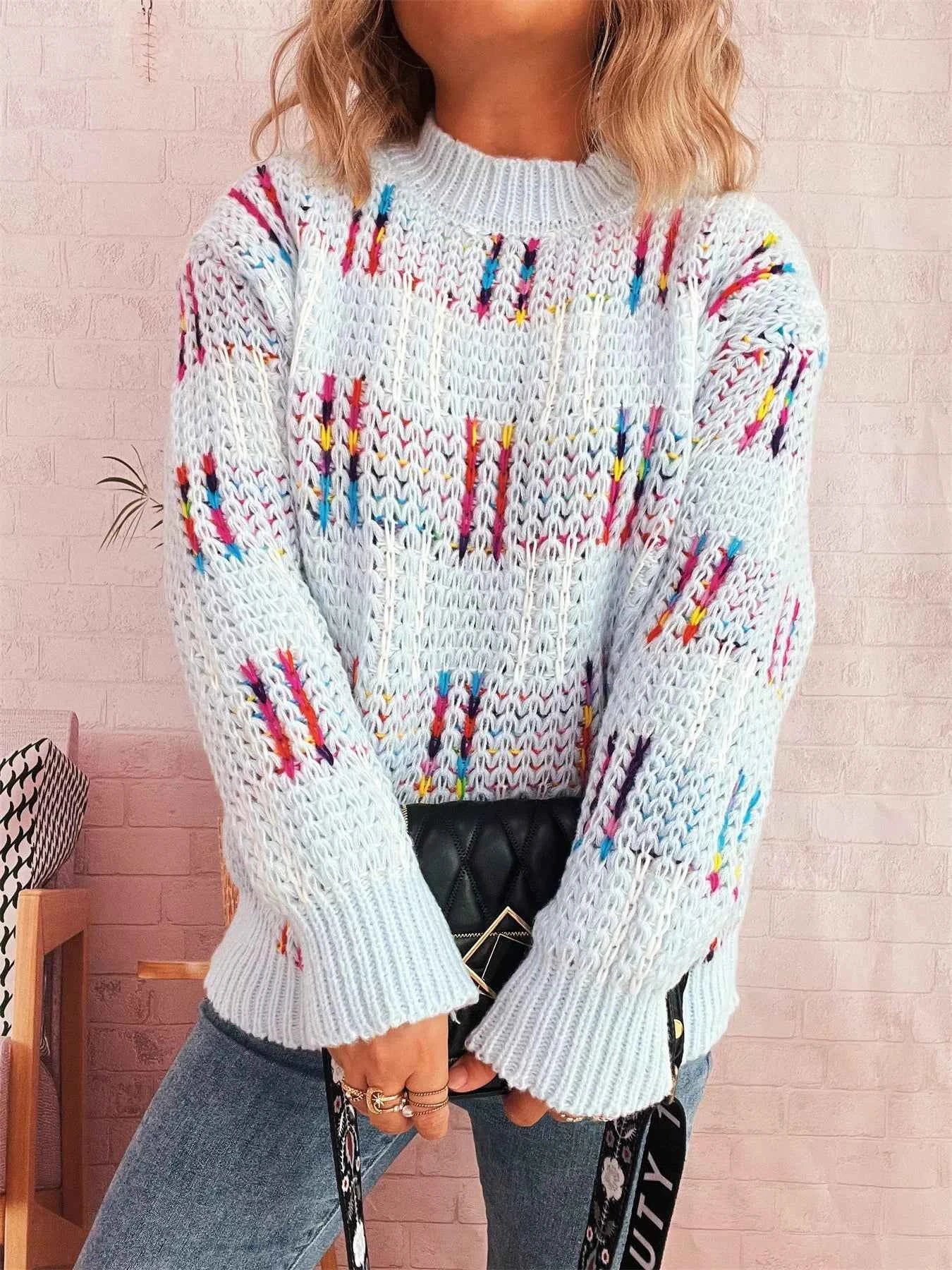 Colorful Round Neck Long Sleeve Sweater