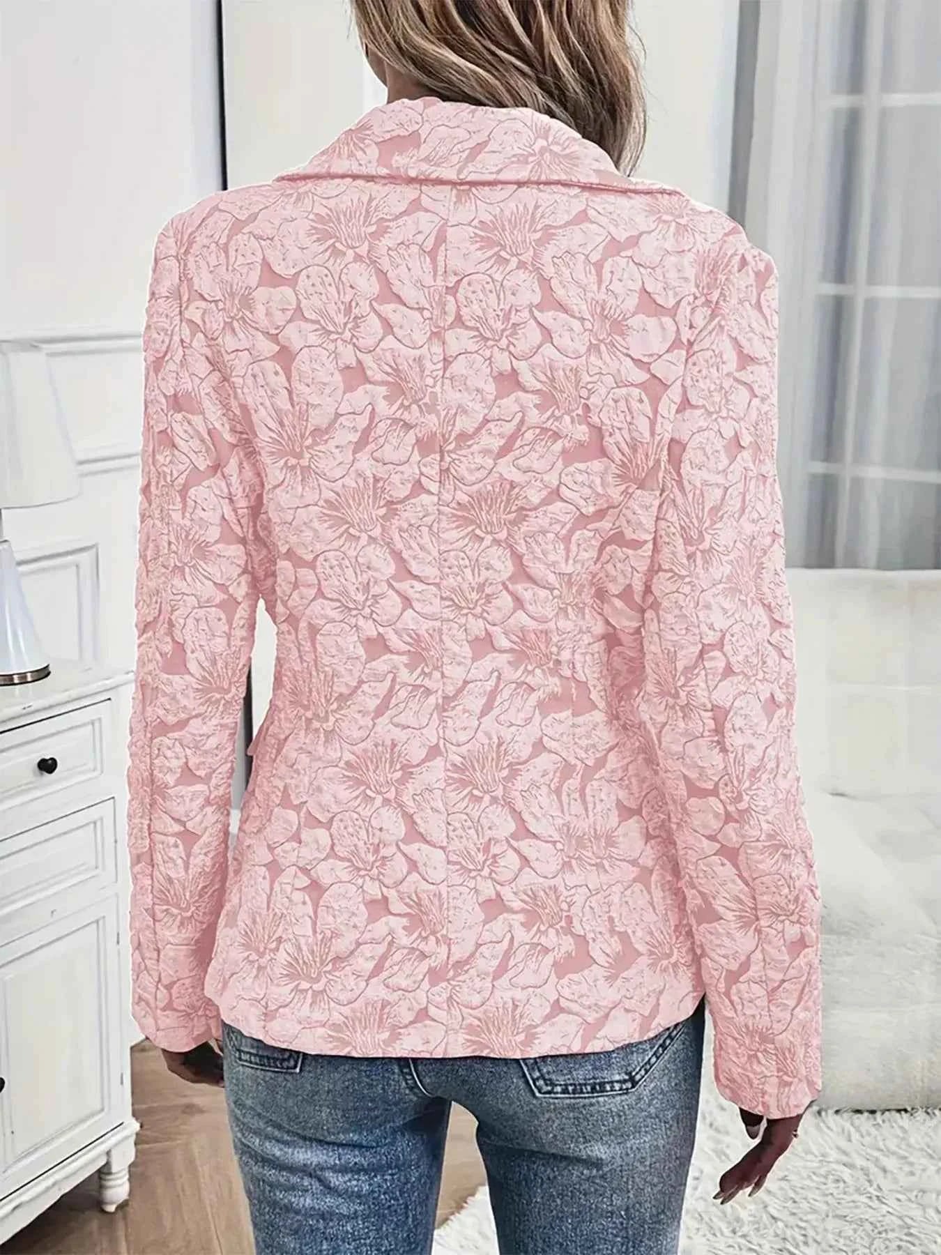 Floral Print Single Button Blazer with Pockets
