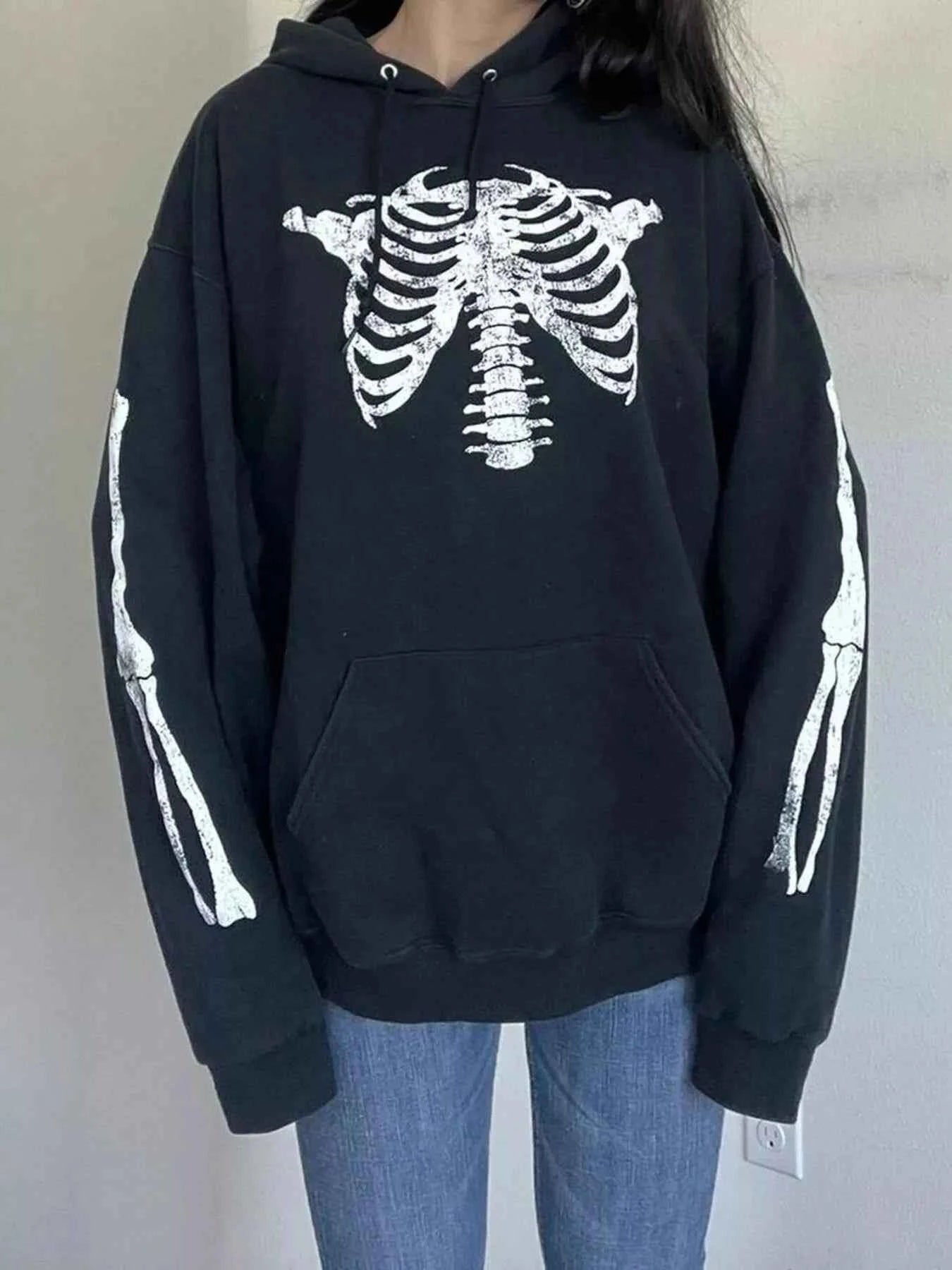 Drawstring Skeleton Long Sleeve Hoodie
