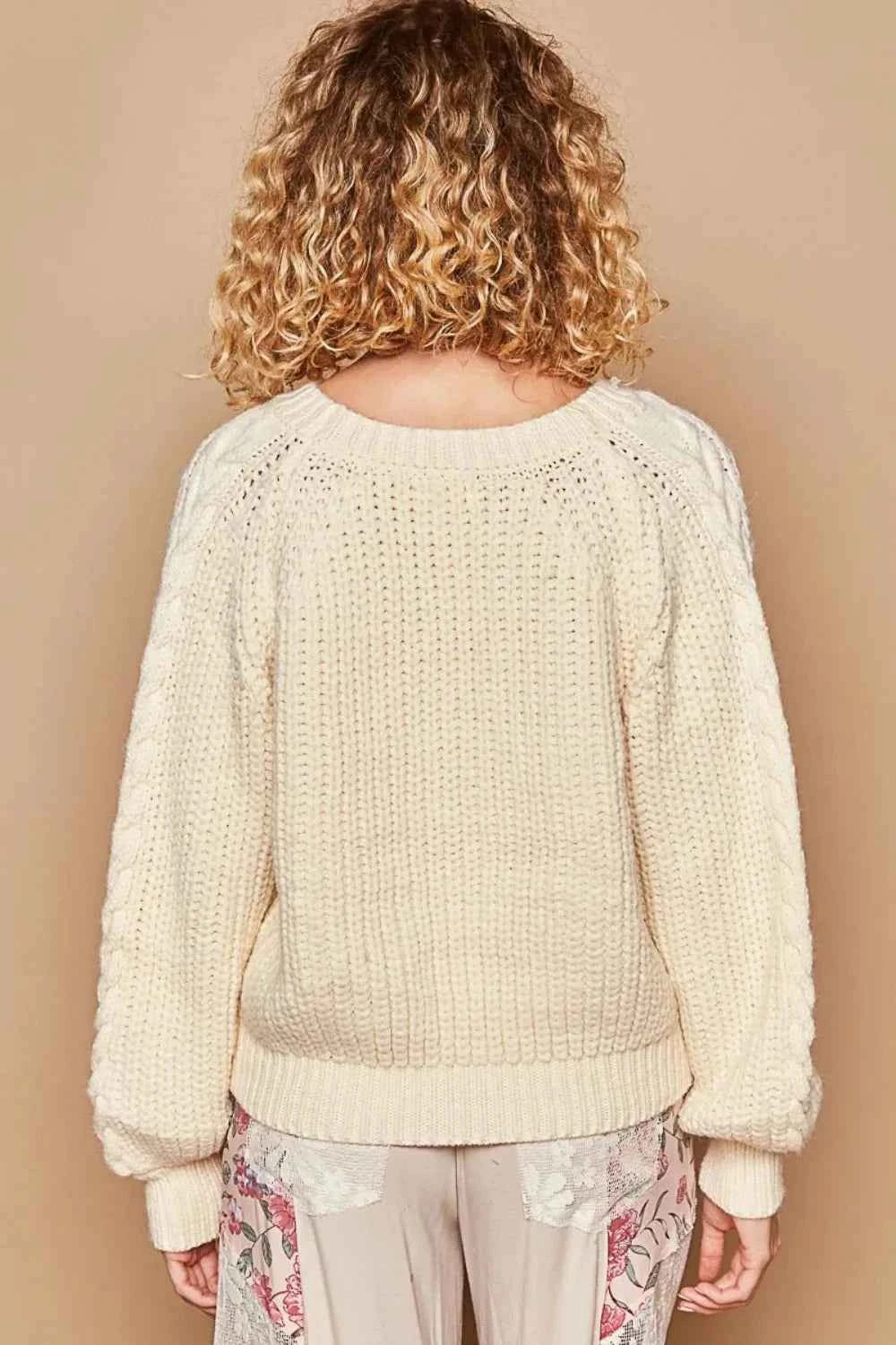 POL Cable Knit Cutout Long Sleeve Sweater