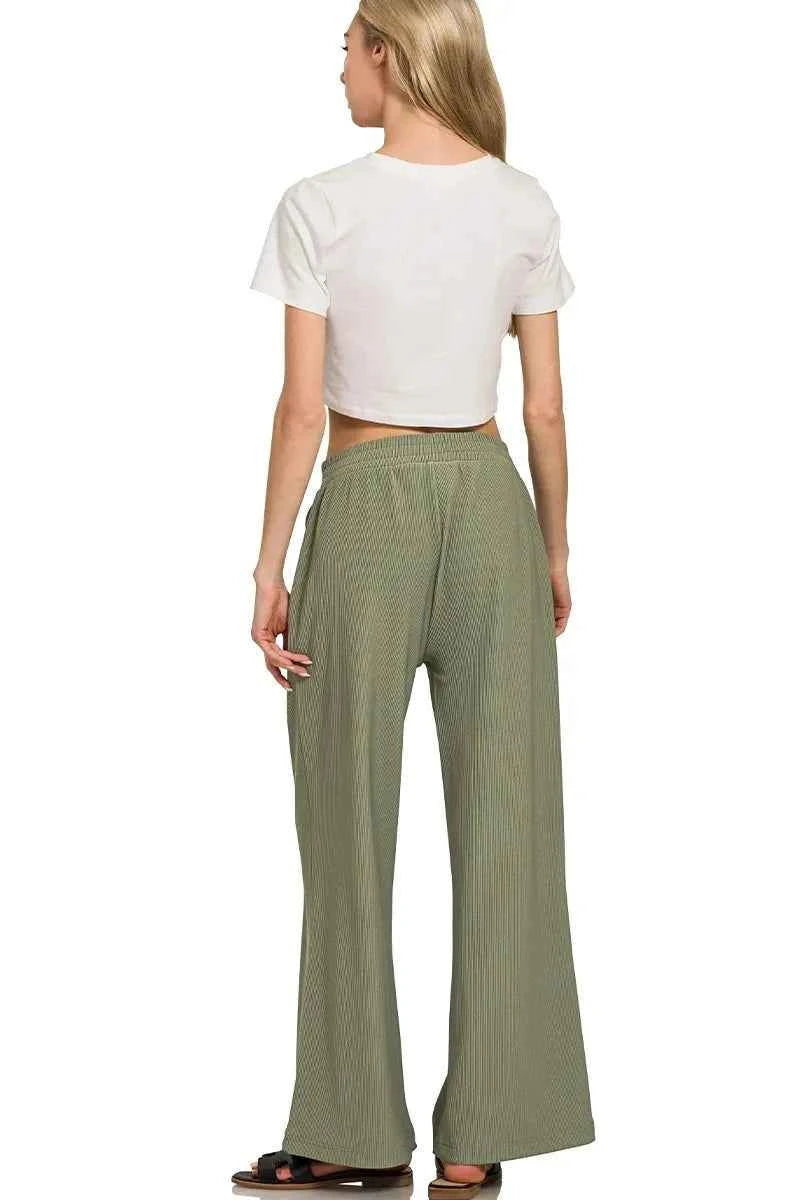 Zenana Ribbed High Neck Half Zip Pullover & Pants Set