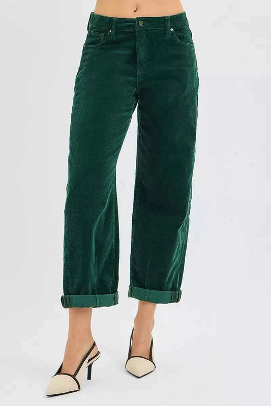 RISEN High Rise Crop Barrel Cordurory Pants