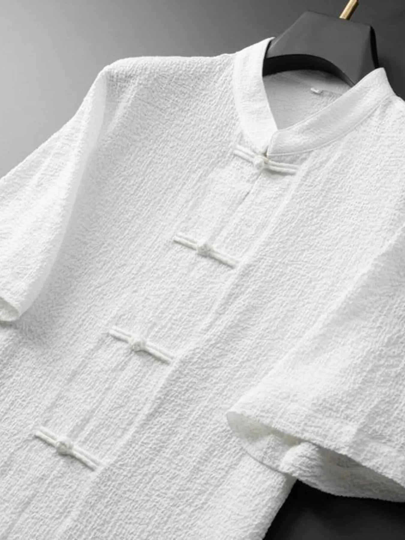 Men's Plus Size Button Up Short Sleeve Top and Pants Set