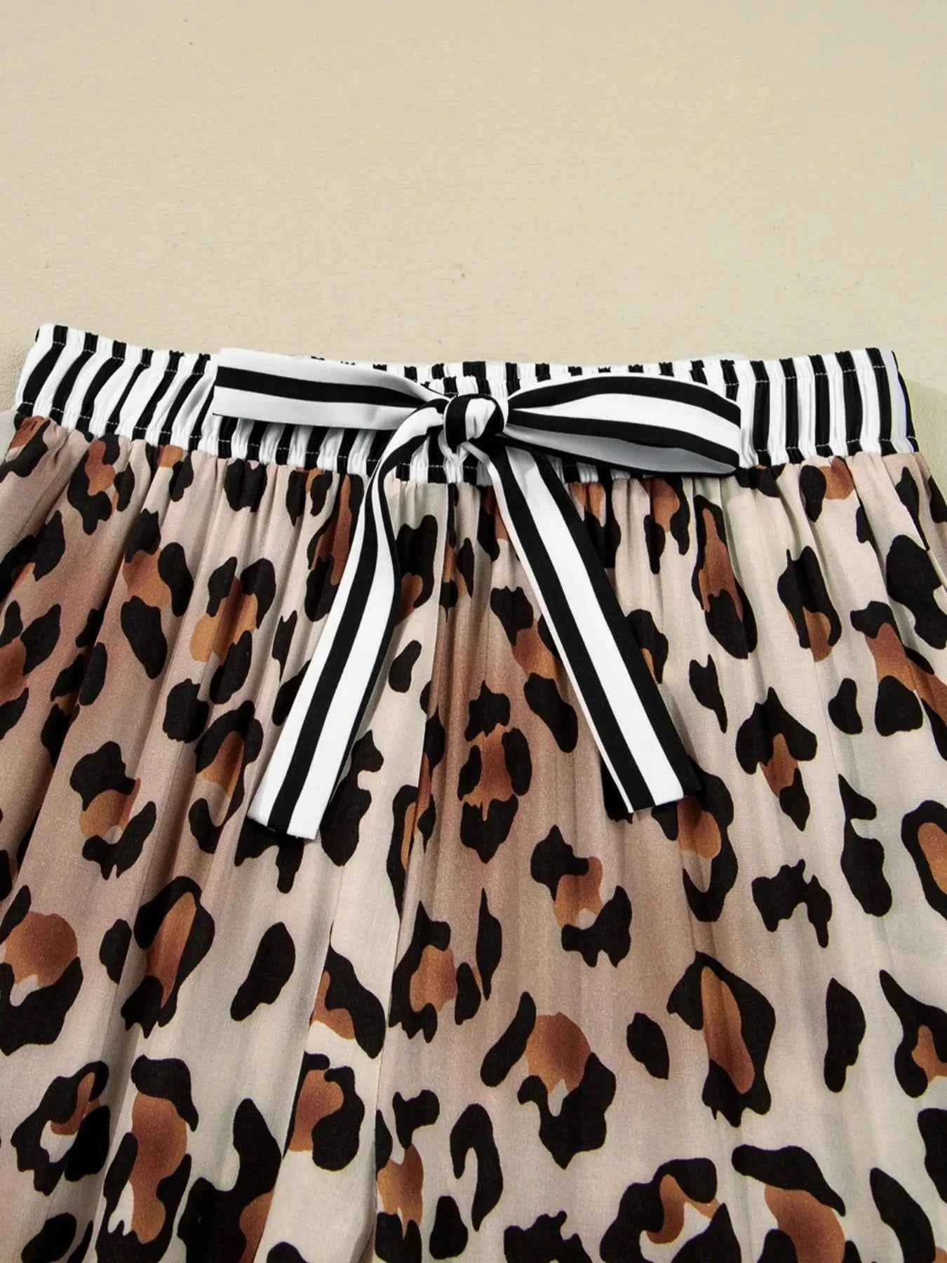 Leopard and Striped Trim Shirt and Pants Set