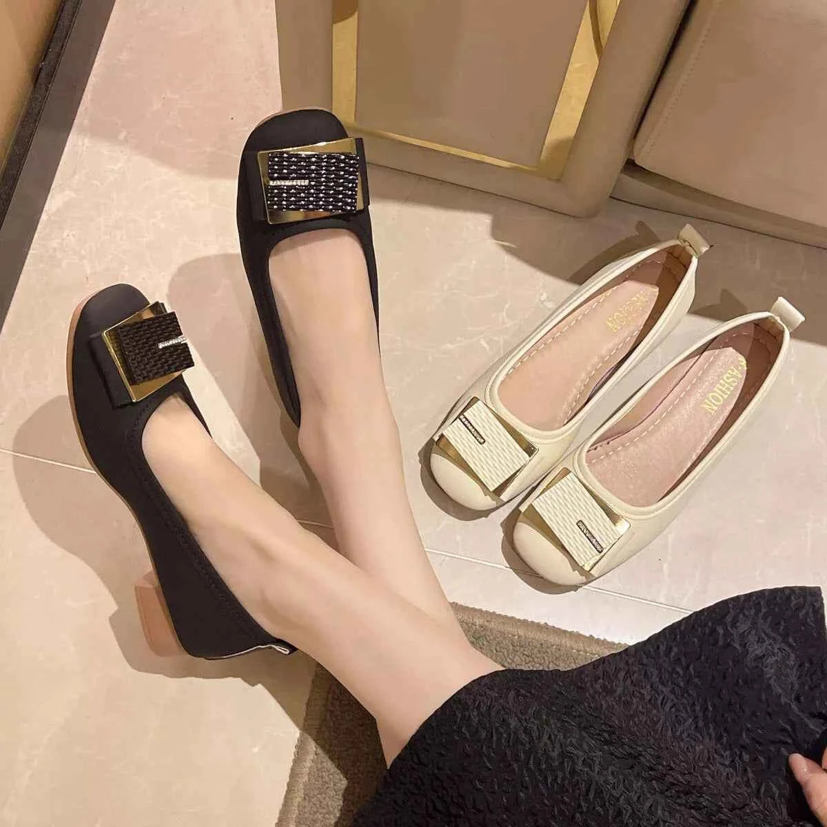 Round Toe Block Heels Slip-Ons