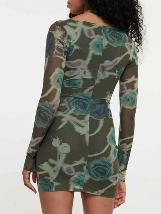 Long Sleeve Bodycon Dress with Keyhole Detail