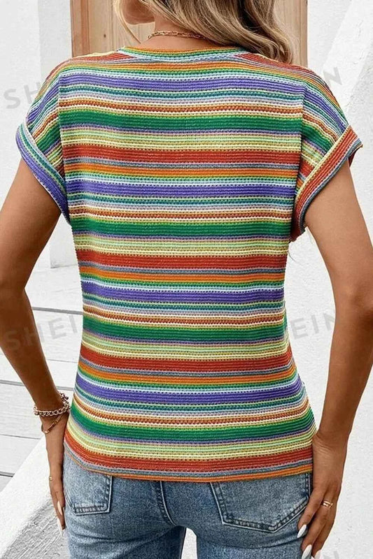 Multicolour Striped Twist Hem Cap Sleeve Top