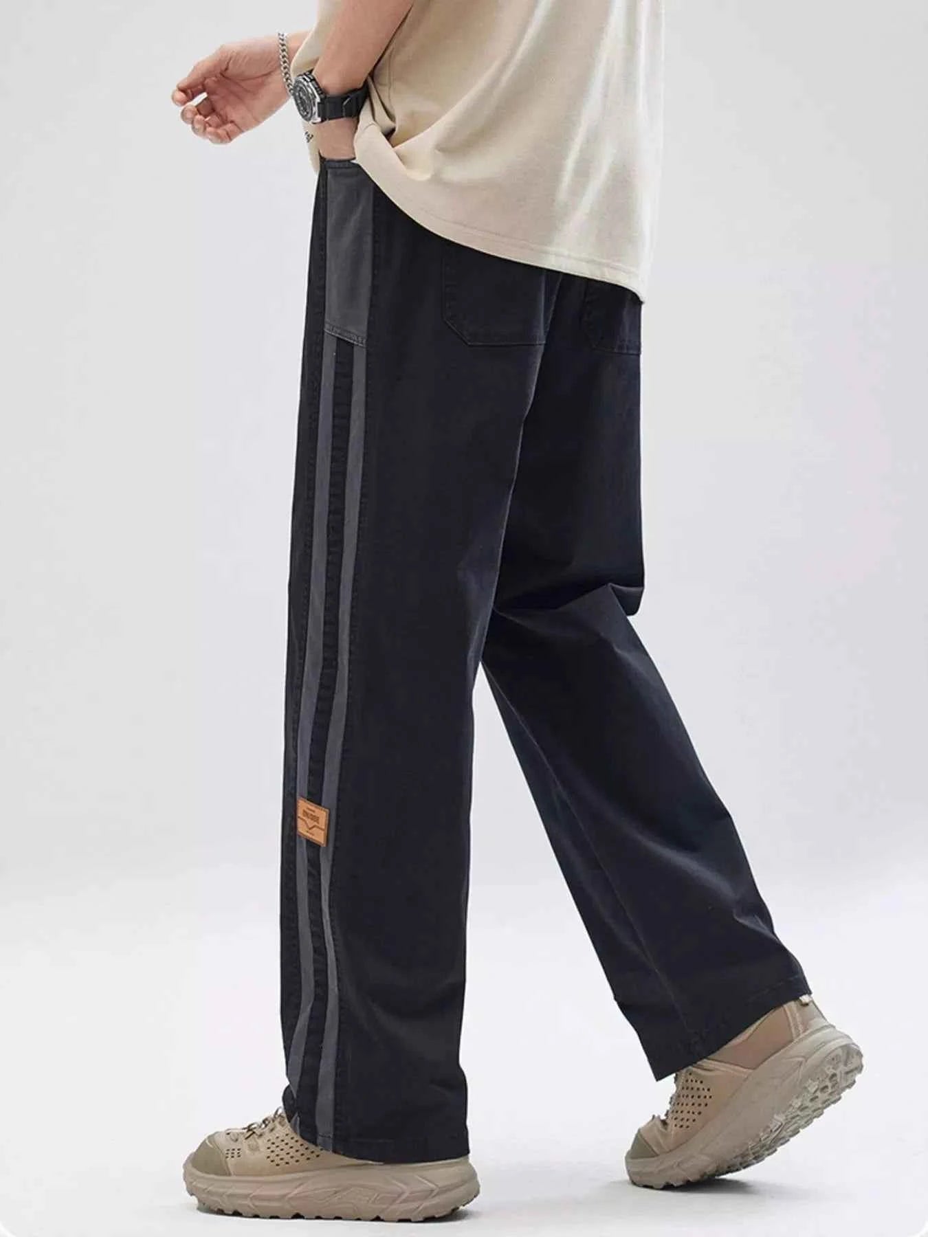Men's Full Size Wide-Leg Casual Pants with Side Stripe Detail Plus Size