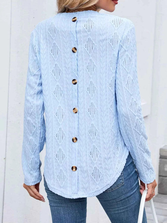 Openwork Textured Long Sleeve Top