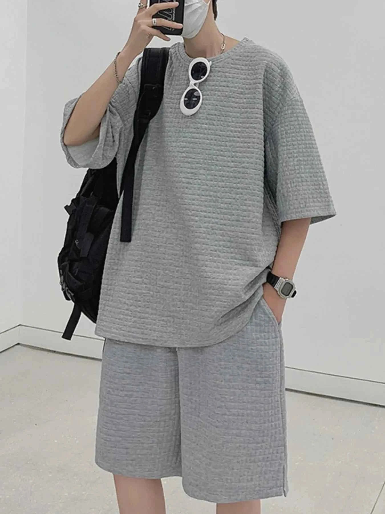 Men's Textured Short Sleeve T-Shirt and Shorts Set