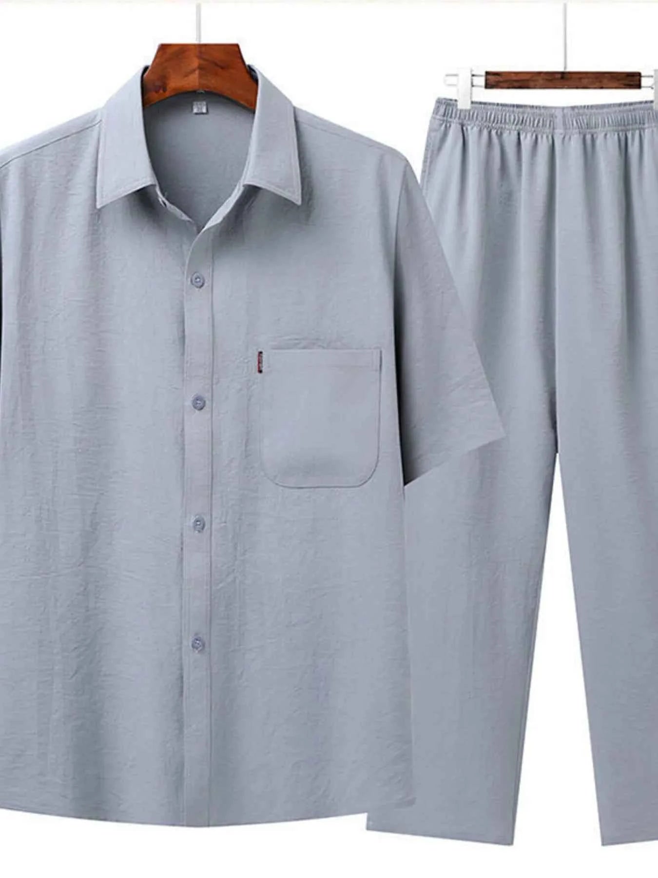 Men's Full Size Button Up Short Sleeve Shirt and Pants Set Plus Size