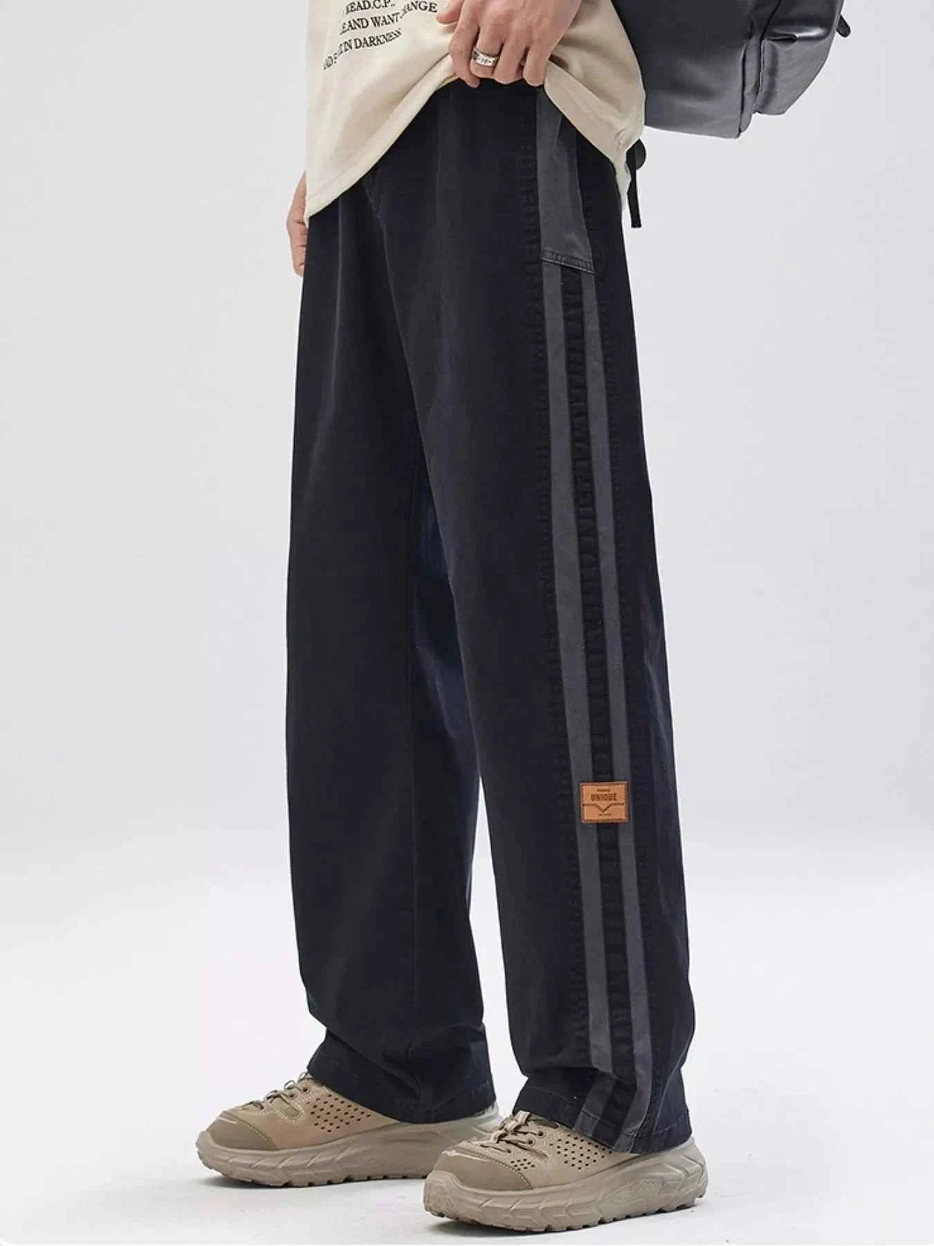 Men's Full Size Wide-Leg Casual Pants with Side Stripe Detail Plus Size