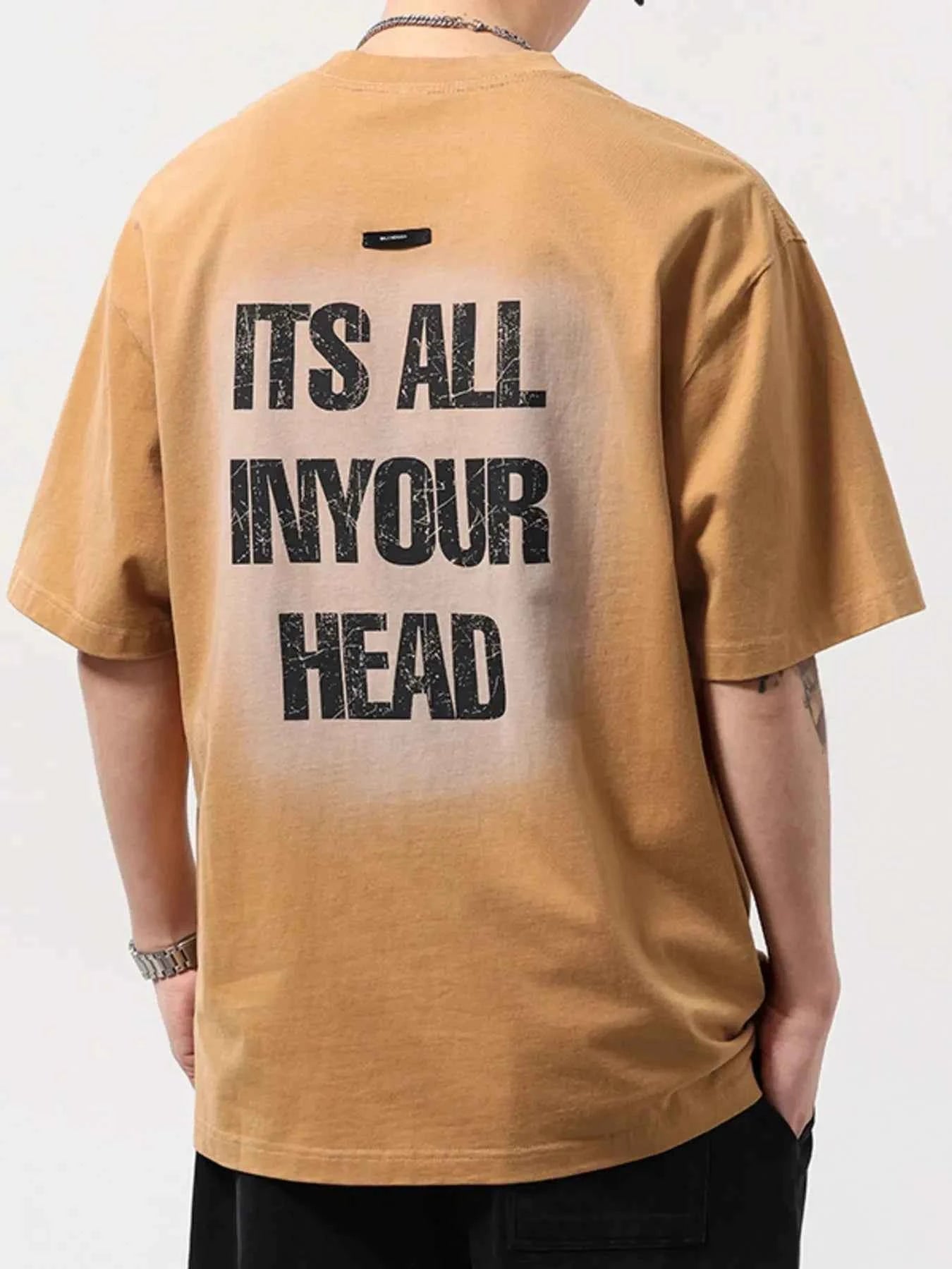 Men's Plus Size Letter Back Round Neck T-Shirt