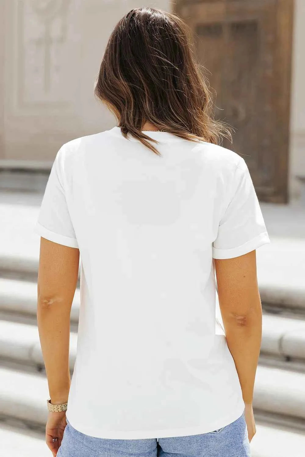 Sequin Football Round Neck Short Sleeve T-Shirt