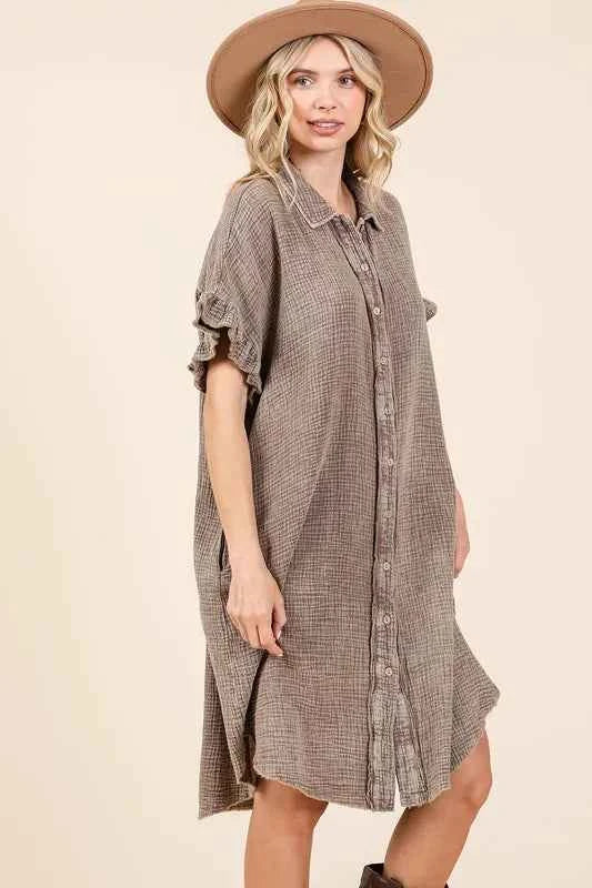 Mittoshop Mineral Wash Cotton Gauze Mini Shirt Dress
