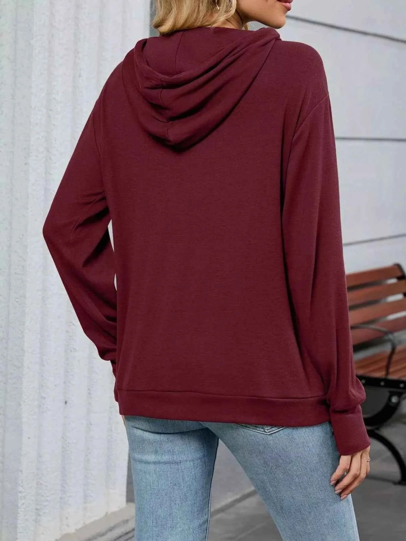 Contrast Letter Graphic Drawstring Long Sleeve Hoodie