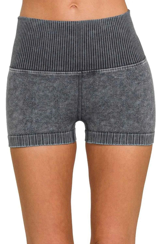 Zenana Washed Seamless High Waisted Shorts