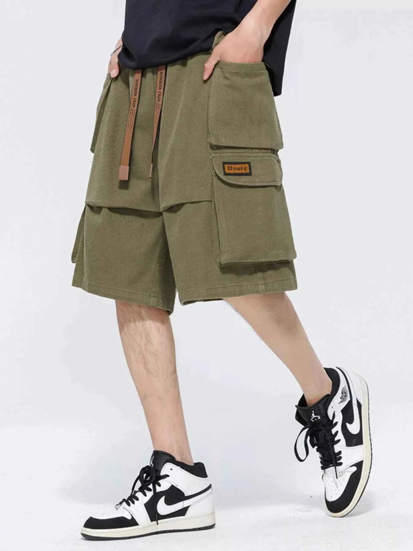 Men's Plus Size Drawstring Wide Leg Cargo Shorts