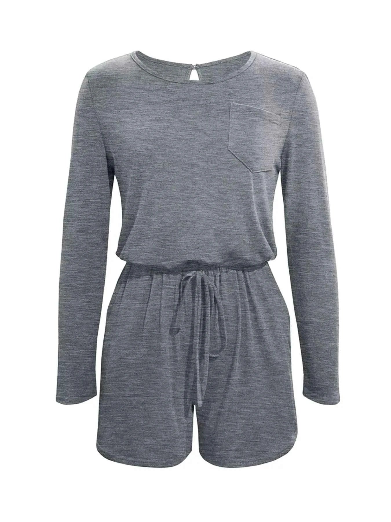 Long Sleeve Drawstring Romper