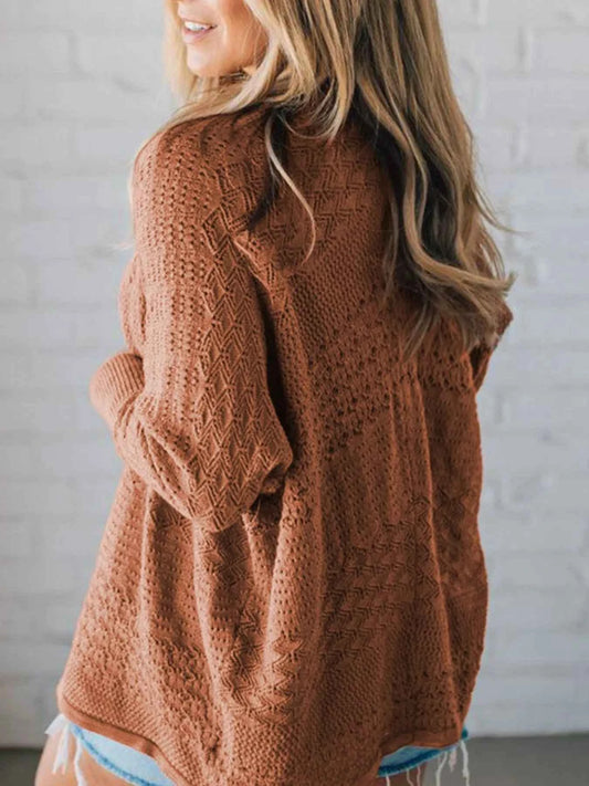 Open Front Knitted Cardigan with Eyelet Details