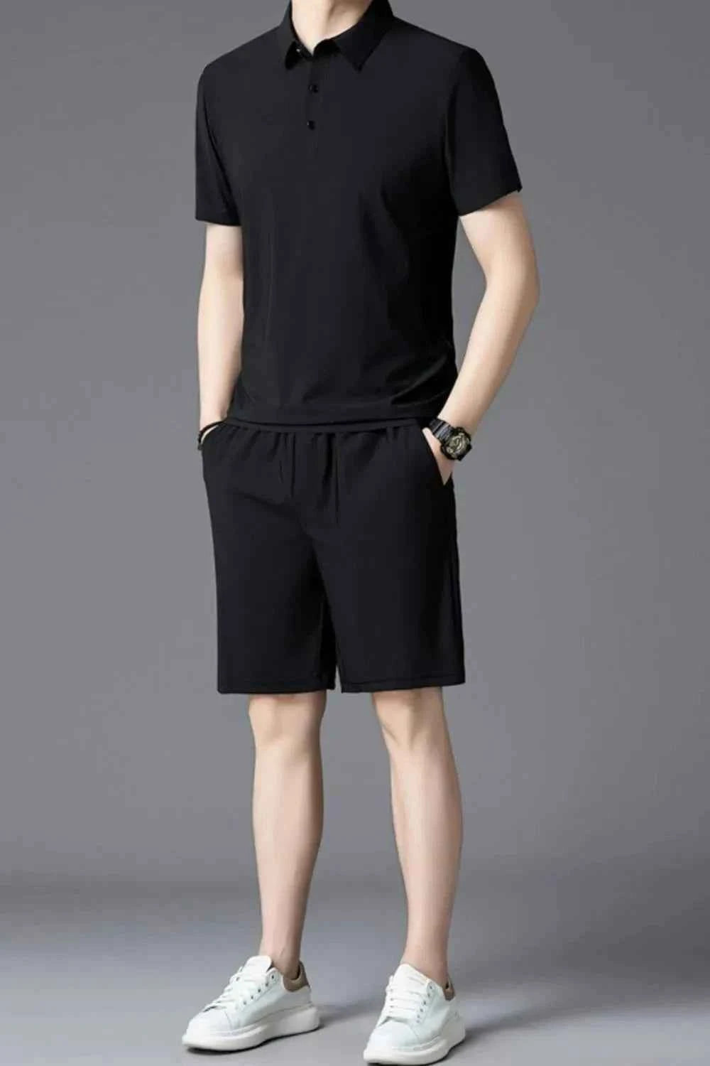 Men's Plus Size Short Sleeve Polo and Shorts Set