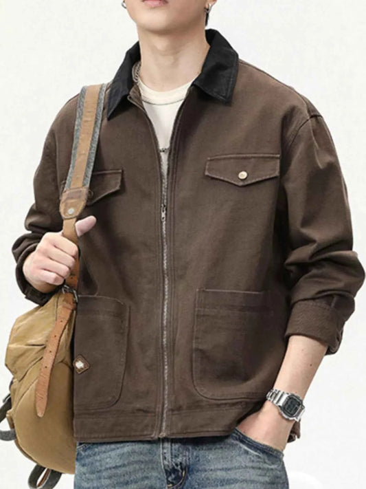 Men's Full Size Zip-Up Long Sleeve Jacket Plus Size