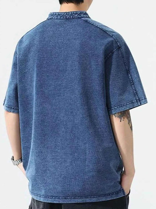 Men's Plus Size Button Detail Short Sleeve Denim Top