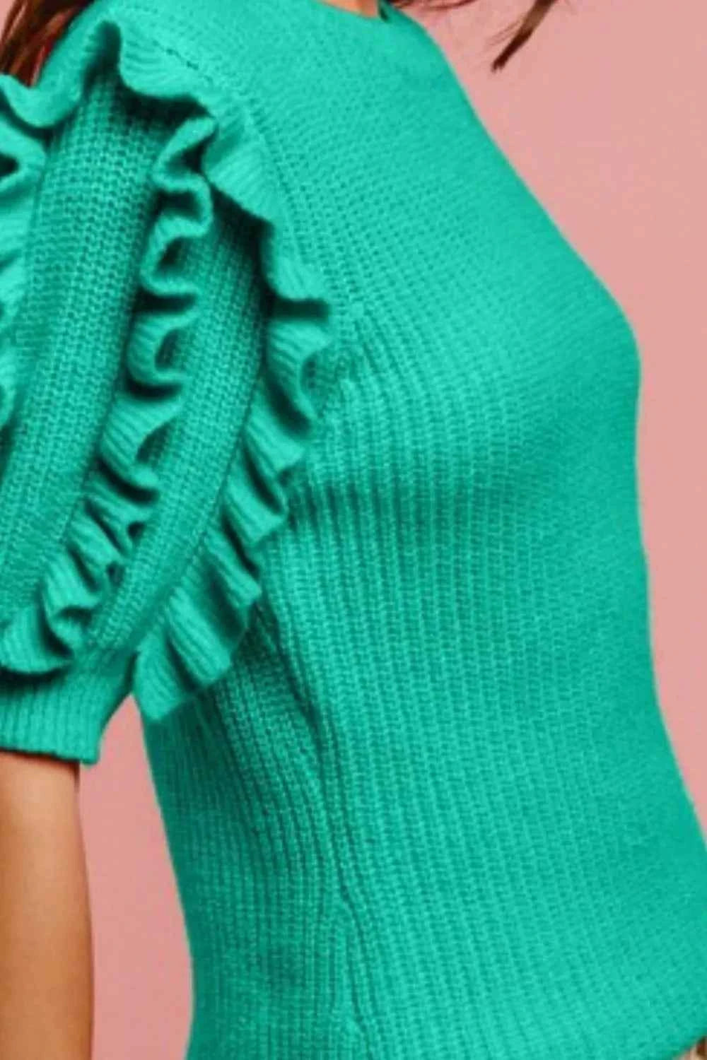 BiBi Solid Knit Ruffled Sleeves Top
