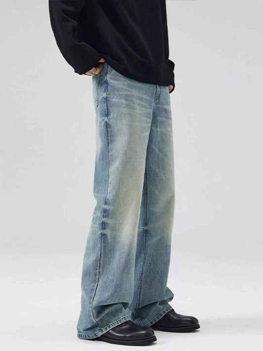 Men's Full Size Wash Wide Leg Relaxed Fit Jeans Plus Size
