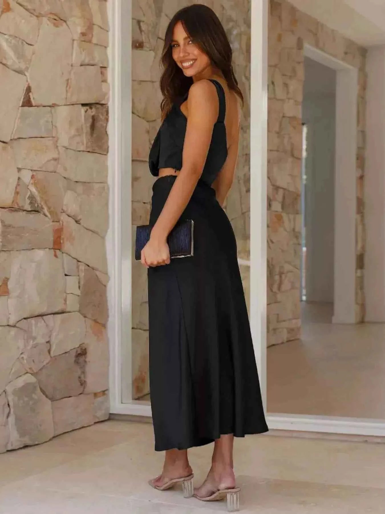 One Shoulder Top and Skirt Set
