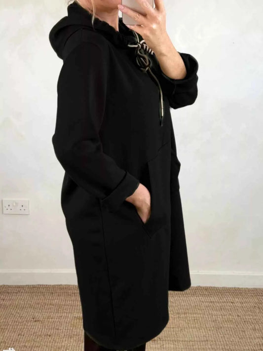 Full Size Casual Drawstring Hooded Sweatshirt Dress Plus Size