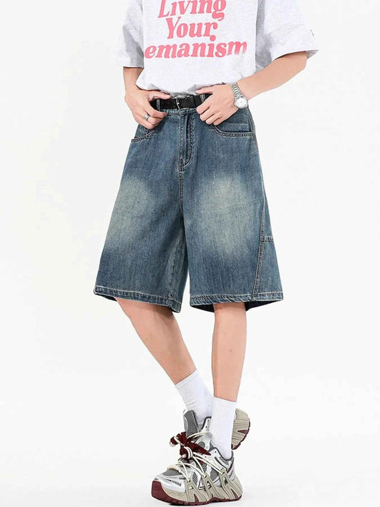 Men's Full Size Vintage Wide Leg Denim Shorts Plus Size
