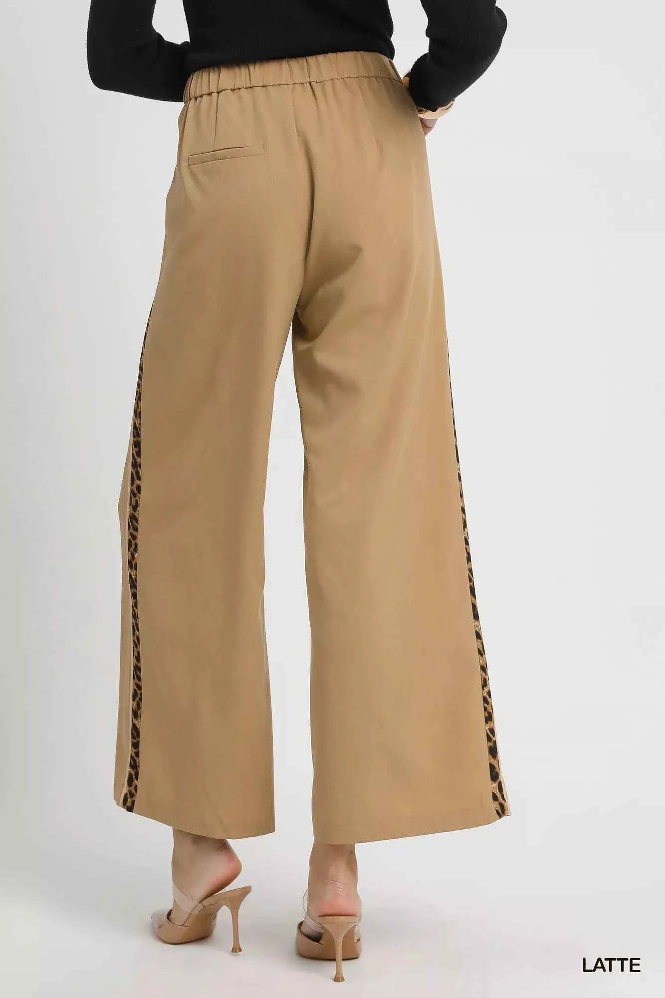 Umgee Front Pleated Wide-Leg Pants with Contrast Trim
