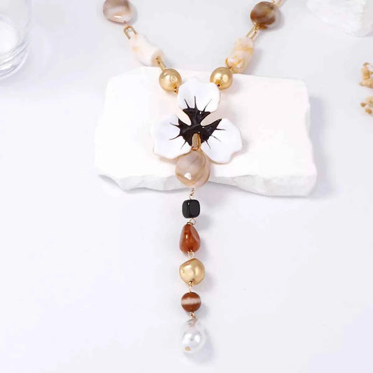 Alloy Dripping Oil Flower Resin Y-Shaped Necklace
