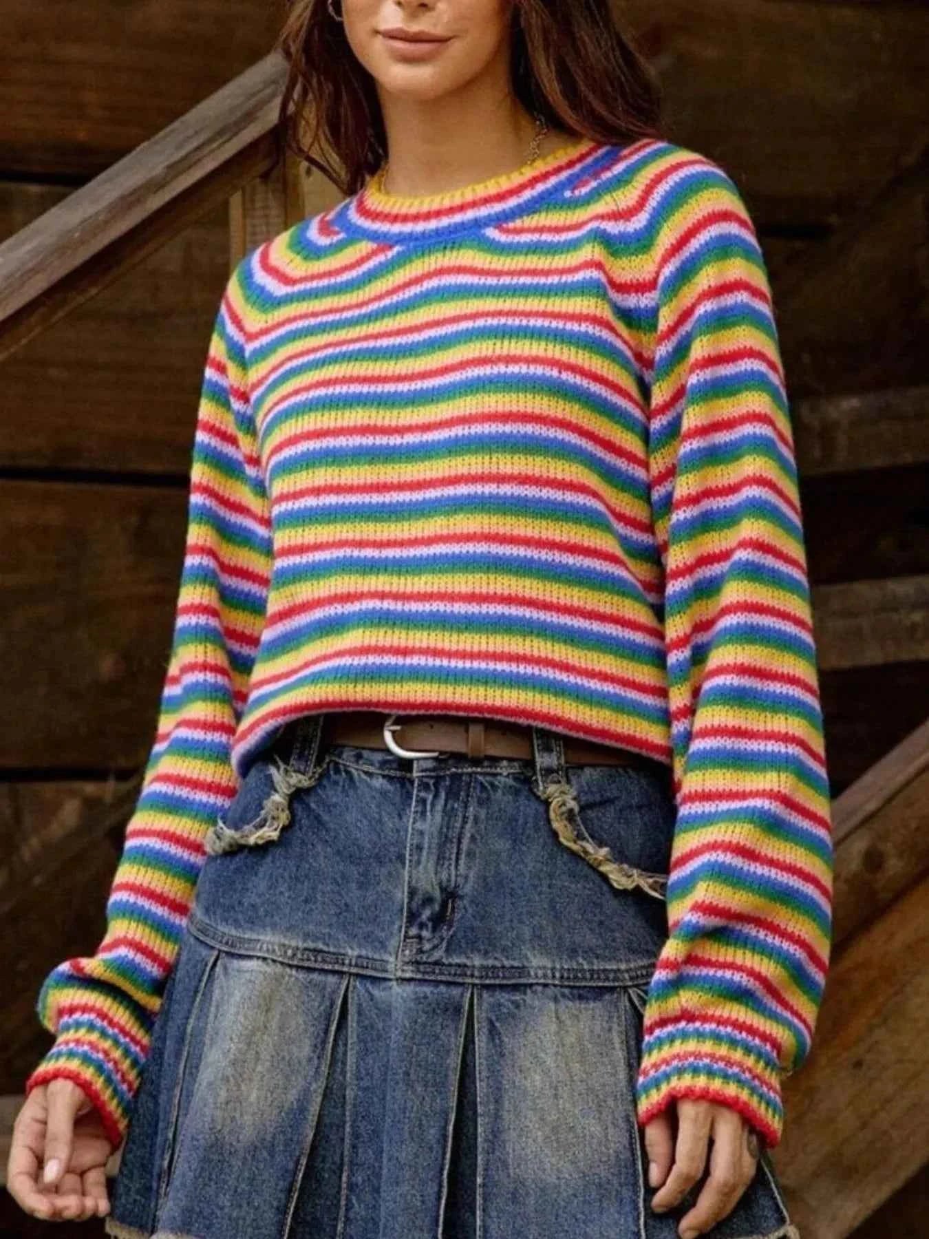 Rainbow Striped Pullover Sweater