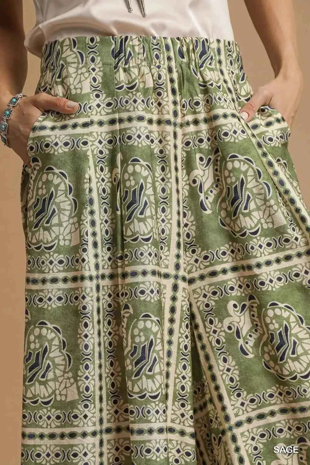 Umgee Bohemian Print Pants with Pockets