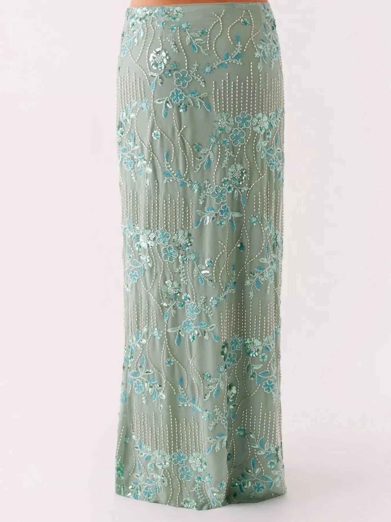 Embroidered Sequin Maxi Skirt