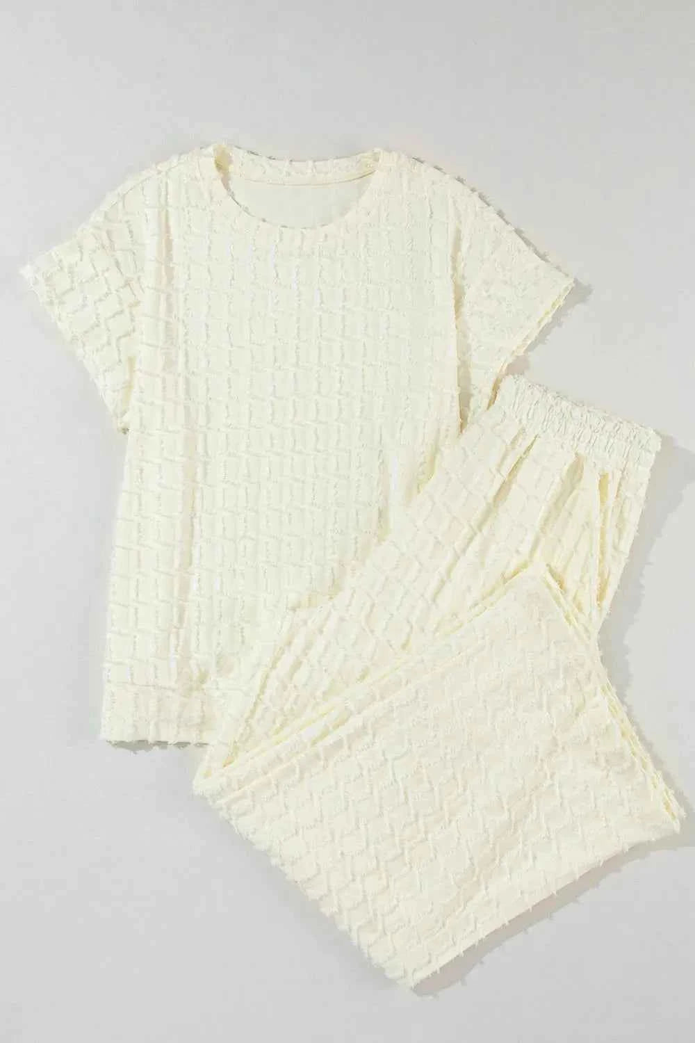 Textured Round Neck Top and Pants Set