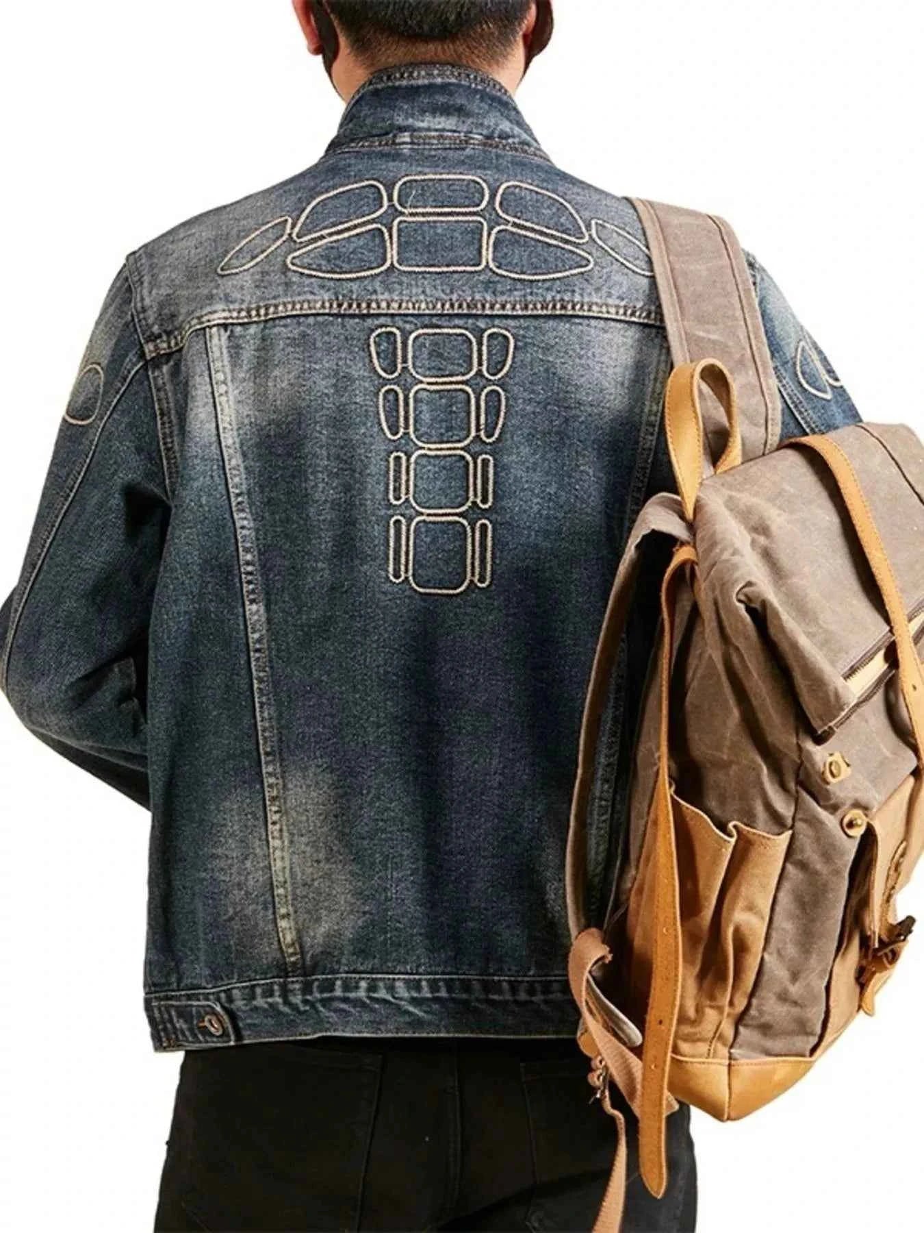 Men's Plus Size Button Up Long Sleeve Denim Jacket